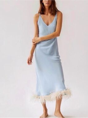 Sleeper Light Blue Feather-Trim Slip
